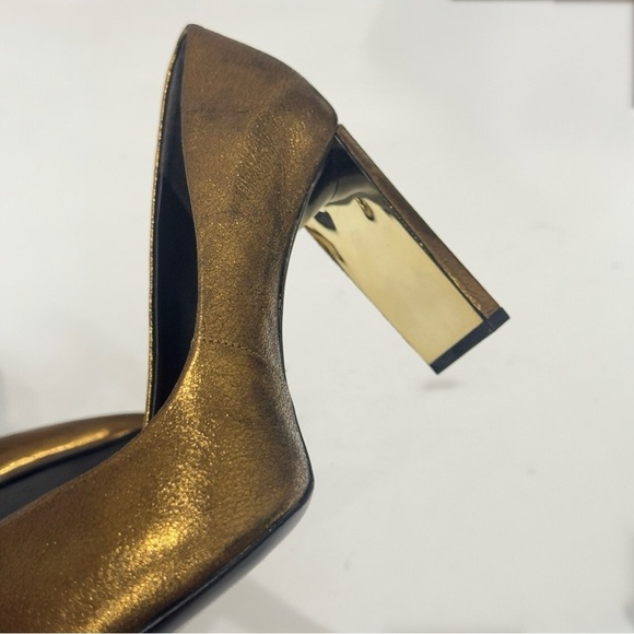 Donna Karan Criss Crinkle Metallic Bronze Pointy Toe Block Heel Leather Pump 7.5 - Picture 9 of 13